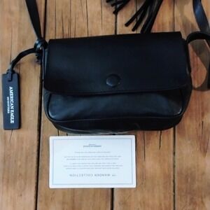 New American Eagle Outfitters Black Leather Crossbody Bag Purse Flap